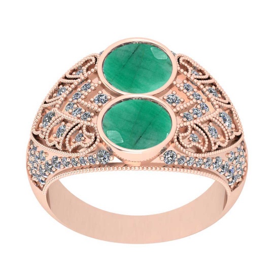 5.35 Ctw VS/SI1 Emerald And Diamond 14K Rose Gold Engagement /Wedding/Anniversary Ring