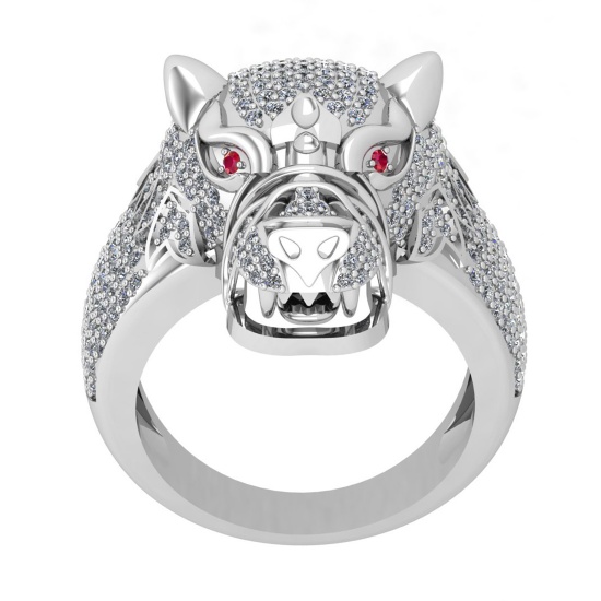 2.27 Ctw VS/SI1 Diamond and Ruby 14K White Gold Wild Animal Face Ring