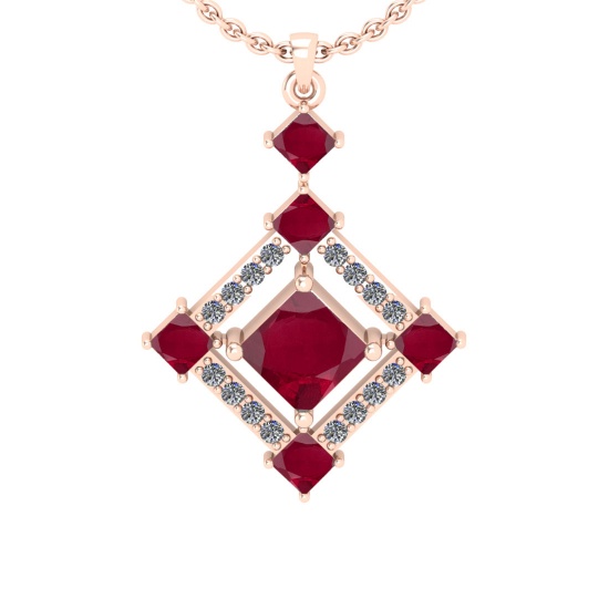 0.95 Ctw VS/SI1 Ruby And Diamond 14K Rose Gold Pendant Necklace