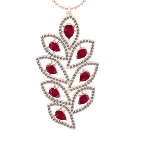 4.90 Ctw VS/SI1 Ruby And Diamond 14K Rose Gold Pendant Necklace