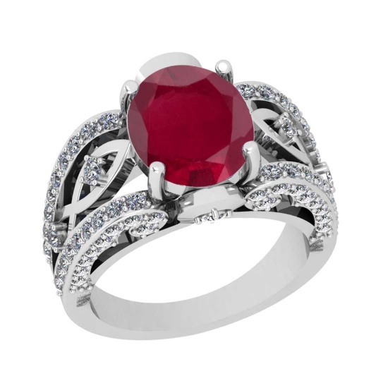 5.05 Ctw VS/SI1 Ruby And Diamond 14K White Gold Cocktail Ring