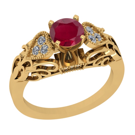 0.88 Ctw VS/SI1 Ruby And Diamond 14K Yellow Gold Cocktail Ring