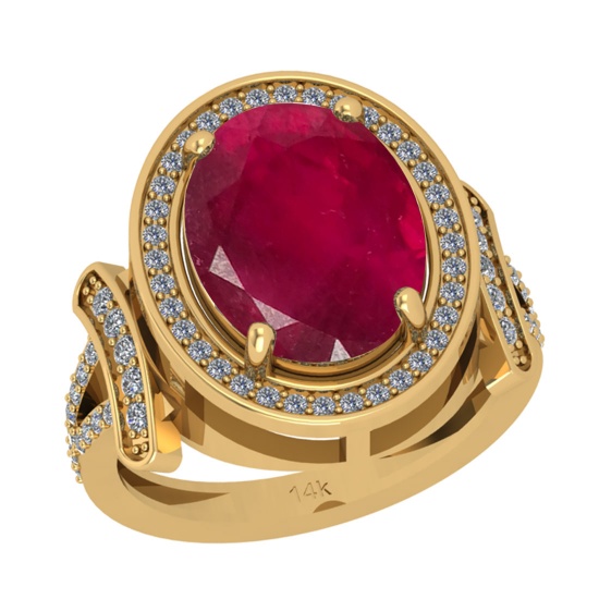 6.28 CtwSI2/I1 Ruby And Diamond 14K Yellow Gold Vintage Style Ring