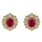 11.25 CtwVS/SI1 Ruby And Diamond 14K Yellow Gold Stud Earrings ( ALL DIAMOND ARE LAB GROWN )