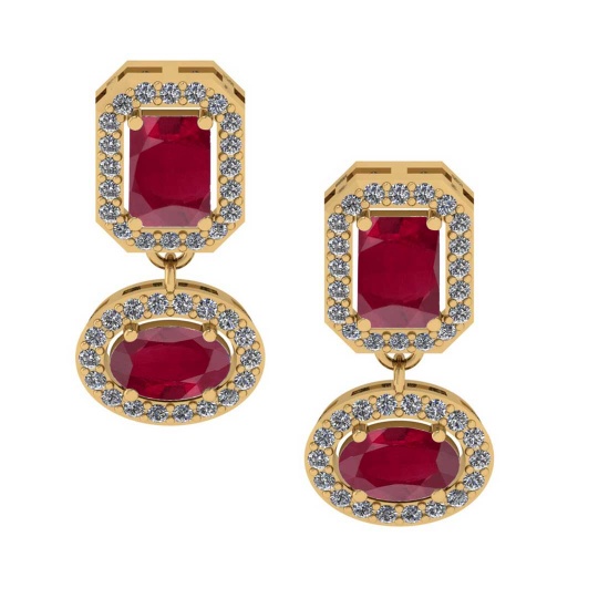 2.45 Ctw VS/SI1 Ruby And Diamond 14K Yellow Gold Earrings