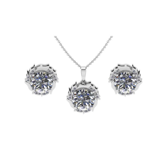 6.18 Ctw VS/SI1 Diamond 14K White Gold Necklace + Earrings set ALL DIAMOND ARE LAB GROWN