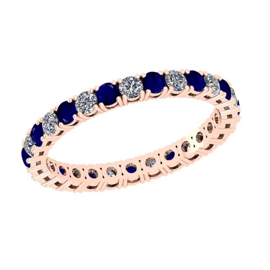 1.92 Ctw VS/SI1 Blue Sapphire And Diamond 14K Rose Gold Entity Band Ring