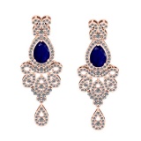 5.65 CtwVS/SI1 Blue Sapphire And Diamond 14K Rose Gold Dangling Earrings( ALL DIAMOND ARE LAB GROWN