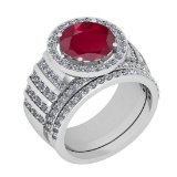 5.97 Ctw VS/SI1 Ruby And Diamond 14K White Gold Engagement set Ring