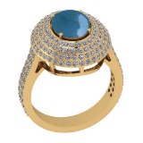 4.19 Ctw I2/I3 Aquamarine And Diamond 14K Yellow Gold Vintage Style Engagement Ring