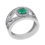 1.64 Ctw VS/SI1 Emerald And Diamond 14K White Gold Engagement Halo Rig