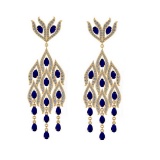 10.88 CtwVS/SI1 Blue Sapphire And Diamond 14K Yellow Gold Dangling Earrings( ALL DIAMOND ARE LAB GRO