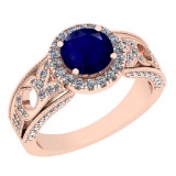 2.31 Ctw VS/SI1 Blue Sapphire And Diamond 14K Rose Gold Engagement /Wedding/Anniversary Ring