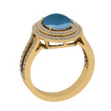 4.21 Ctw I2/I3 Aquamarine And Diamond 14K Yellow Gold Vintage Style Engagement Ring