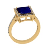 2.90 Ctw VS/SI1 Blue Sapphire And Diamond 14K Yellow Gold Engagement /Wedding/Anniversary Ring