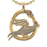 3.00 Ctw SI2/I1 Ruby And Diamond 14K Yellow Gold wild animal/Bird Necklace ALL DIAMOND ARE LAB GROWN