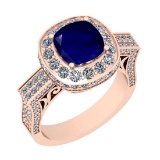 2.10 Ctw VS/SI1 Blue Sapphire And Diamond 14K Rose Gold Engagement Halo Ring