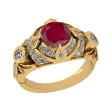 1.95 Ctw VS/SI1 Ruby And Diamond 14K Yellow Gold Vintage Style Filigree Ring