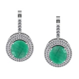 9.91 Ctw VS/SI1 Emerald And Diamond 14K White Gold Earrings