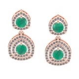 2.76 Ctw VS/SI1 Emerald And Diamond 14K Rose Gold Earrings