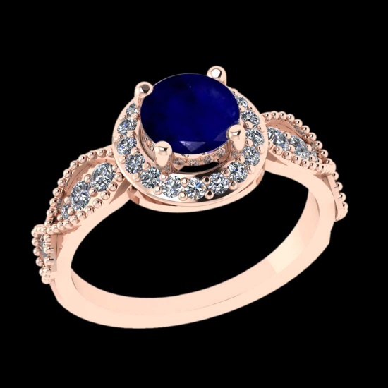 1.90 Ctw VS/SI1 Blue Sapphire And Diamond 14K Rose Gold Engagement Ring