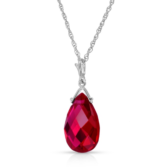 7.90 ct 14Kt Solid White Gold Necklace With Lab. Grown Briolette Checkerboard Cut Ruby