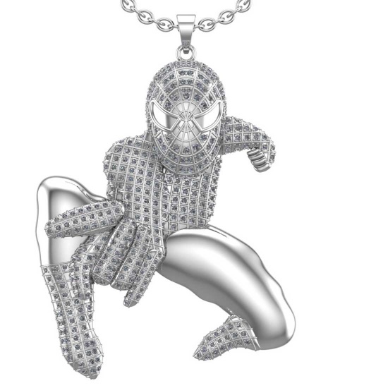 3.22 Ctw VS/SI1 Diamond 14K White Gold Spider man Pendant Necklace (ALL DIAMOND LAB GROWN )
