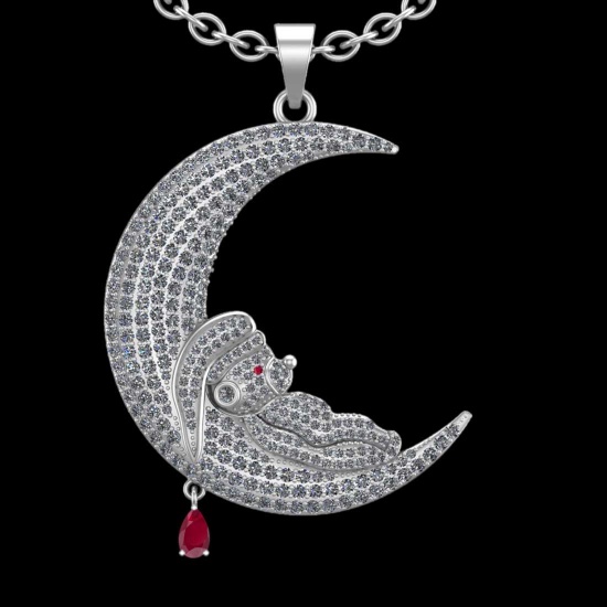 3.10 Ctw VS/SI1 Ruby and Diamond 14K White Gold Necklace (ALL DIAMOND ARE LAB GROWN )