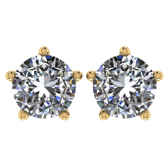 CERTIFIED 0.7 CTW ROUND D/SI2 DIAMOND (LAB GROWN Certified DIAMOND SOLITAIRE EARRINGS ) IN 14K YELLO