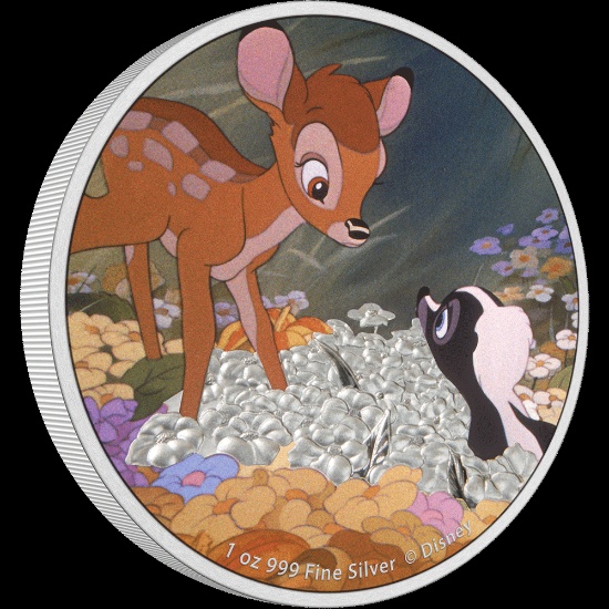 Disney Bambi 80th Anniversary - Bambi and Flower 1oz Silver Coin