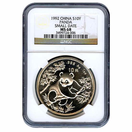 Certified Chinese Panda One Ounce 1992 Small Date MS68 NGC