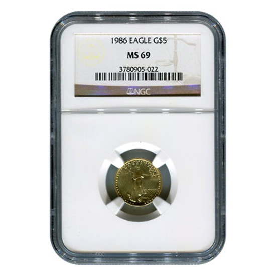 Certified American $5 Gold Eagle 1986 MS69 NGC