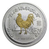 2005 Australia 1 oz Silver Lunar Rooster (Gilded)