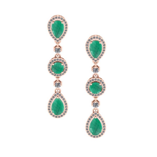 4.93 CtwVS/SI1 Emerald And Diamond 14K Rose Gold Dangling Earrings( ALL DIAMOND ARE LAB GROWN )