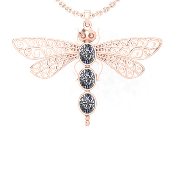 1.50 Ctw VS/SI1 Diamond 14K Rose Gold Dragonfly Necklace (ALL LAB GROWN ARE DIAMOND)