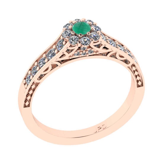 0.55 Ctw VS/SI1 Emerald and Diamond 14K Rose Gold Engagement Ring(ALL DIAMOND ARE LAB GROWN)