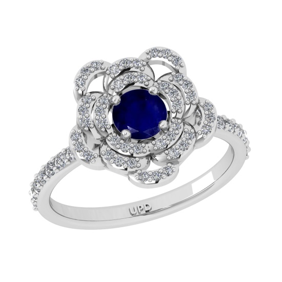 0.92 Ctw VS/SI1 Blue sapphire and Diamond Prong Set 14K White Gold Engagement Ring