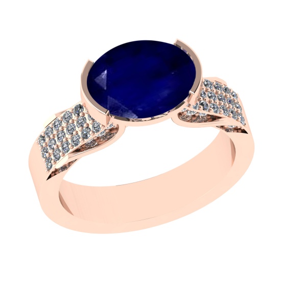 2.98 Ctw VS/SI1 Blue Sapphire And Diamond 14k Rose Gold Engagement Ring (ALL DIAMOND ARE LAB GROWN)