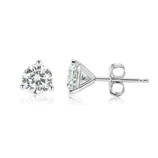 Boucles D'oreilles Studs 3 Carats Or Blanc 14k - Diamants Simulés, Coupe Brillante, Fermoir Pushback - Neuf Sans Emballage