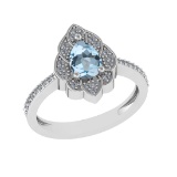 0.94 Ctw VS/SI1 Blue Topaz and Diamond Set 10K white Gold Engagaement Ring (ALL DIAMOND ARE LAB GROW