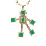 7.65 Ctw VS/SI1 Emerald and Diamond 14K Yellow Gold Necklace(ALL DIAMOND ARE LAB GROWN )