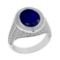 4.70 Ctw VS/SI1 Blue Sapphire and Diamond Prong Set 14K White Gold Engagement Ring (ALL DIAMOND ARE