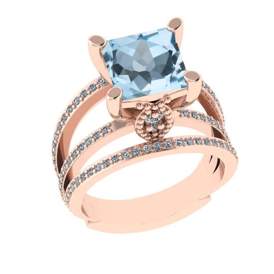 2.70 Ctw VS/SI1 Blue Topaz And Diamond 14K Rose Gold Engagement Ring( ALL DIAMOND ARE LAB GROWN )
