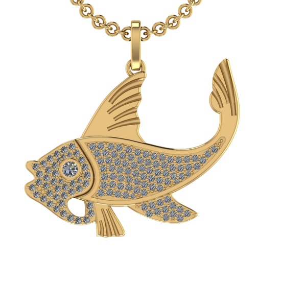 1.01 Ctw SI2/SI1 Diamond 14k Yellow Gold Fish Pendant (ALL DIAMOND ARE LAB GROWN)