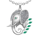 1.99 Ctw VS/SI1 Emerald and Diamond 14k white Gold Animal theme Elephant Pendant (ALL DIAMOND ARE LA