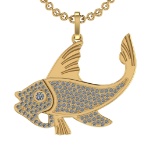 1.01 Ctw SI2/SI1 Diamond 14k Yellow Gold Fish Pendant (ALL DIAMOND ARE LAB GROWN)