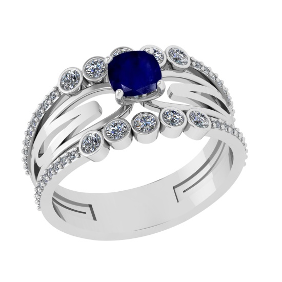 1.03 Ctw VS/SI1 Blue Sapphire and Diamond 14k white Gold Engagement Ring (ALL DIAMOND ARE LAB GROWN)