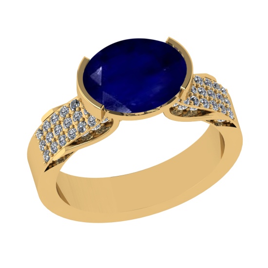 2.98 Ctw VS/SI1 Blue Sapphire And Diamond 14k Yellow Gold Engagement Ring (ALL DIAMOND ARE LAB GROWN