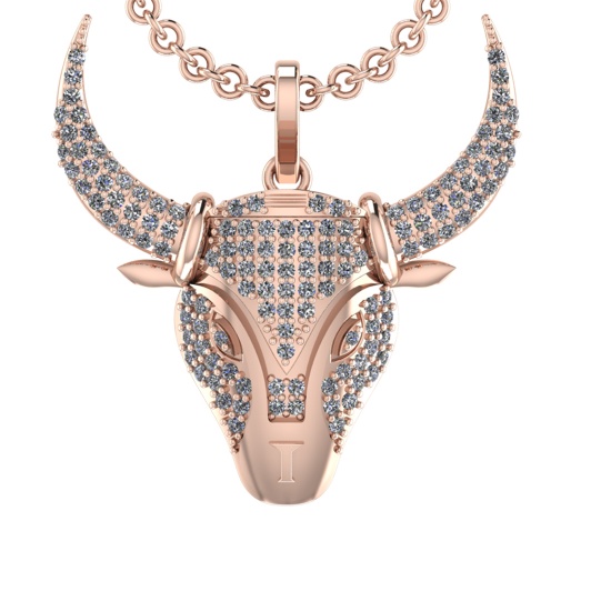 1.03 Ctw SI2/SI1 Diamond 14k Rose Gold Bull theme Pendant (ALL DIAMOND ARE LAB GROWN)