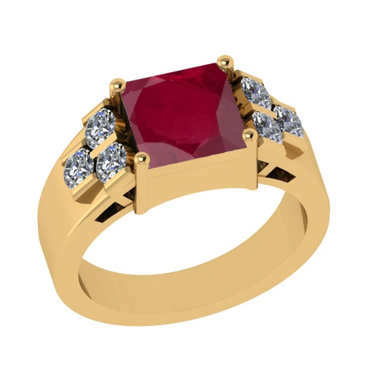 3.66 Ctw VS/SI1 Ruby and Diamond 14k Yellow Gold Engagement Ring (ALL DIAMOND ARE LAB GROWN) (ALL DI
